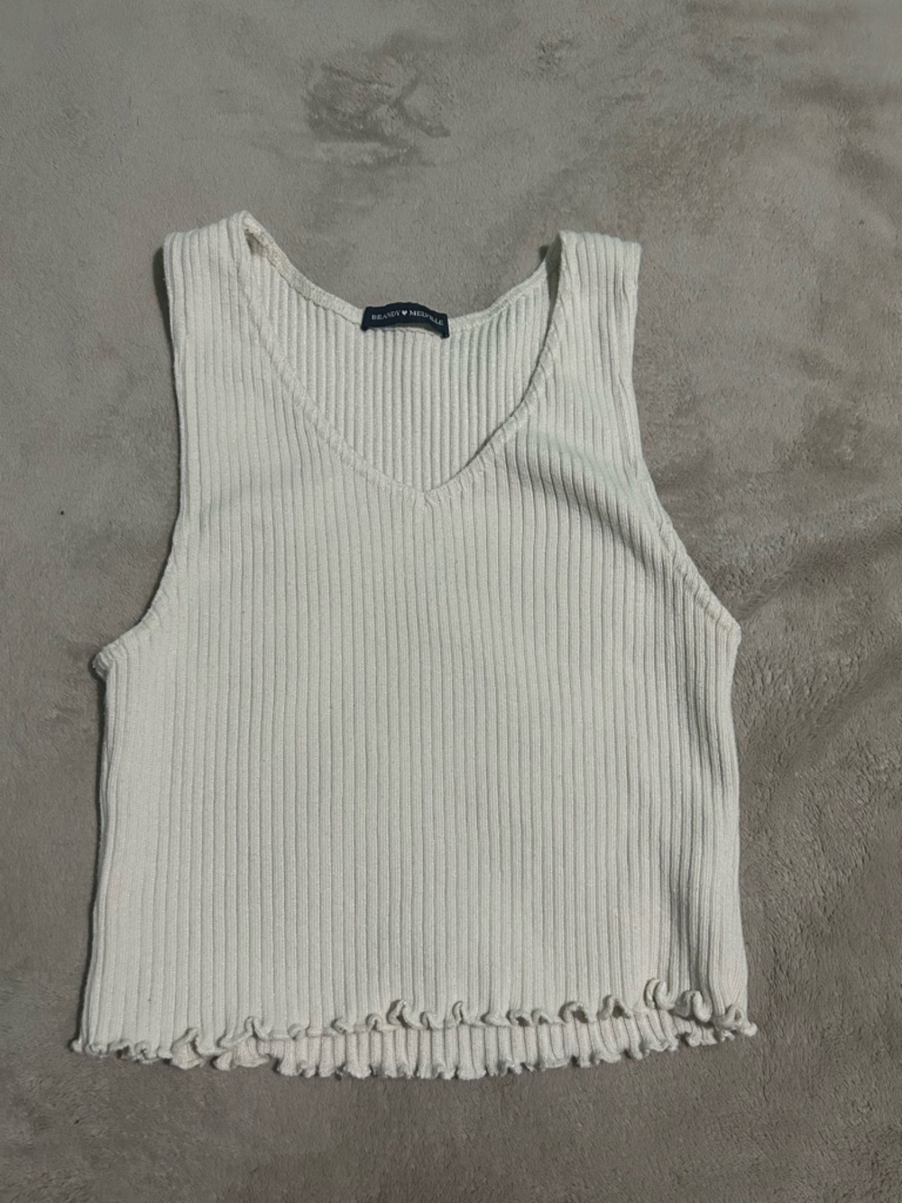 Boxy Ribbed V-Neck Tank Top in Off-White